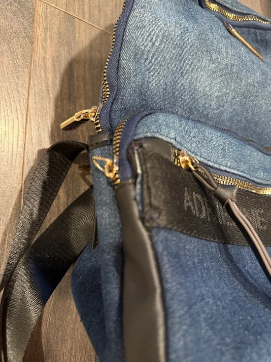Adrienne Vittadini Denim Blue Backpack with Black Trim 4:4 - Picture 2 of 2